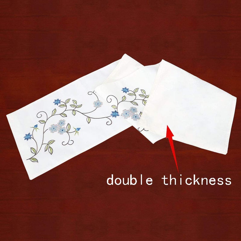 Simhomsen Double Thickness Rustic Embroidered Floral Table Runners for Spring and Summer, Dresser Scarf (Blue, 14 Ã— 70 Inch) - Image 3